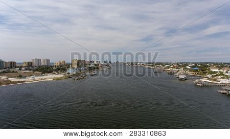 Aerial View Of Perdido Key, Florida And Ono Island, Alabama. February 2019.