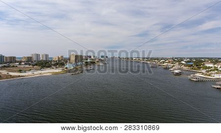 Aerial View Of Perdido Key, Florida And Ono Island, Alabama. February 2019.