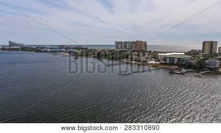 Aerial View Of Perdido Key, Florida And Ono Island, Alabama. February 2019.