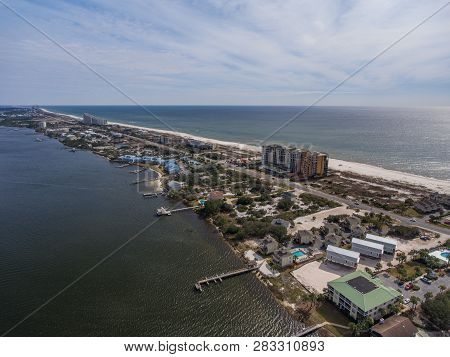 Aerial View Of Perdido Key, Florida And Ono Island, Alabama. February 2019.