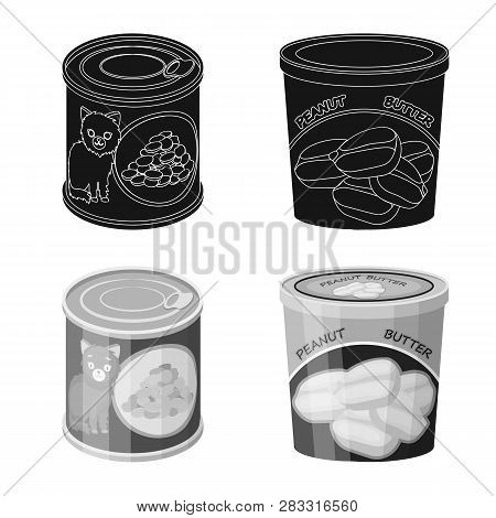 Vector Illustration Of Can And Food Symbol. Set Of Can And Package Vector Icon For Stock.