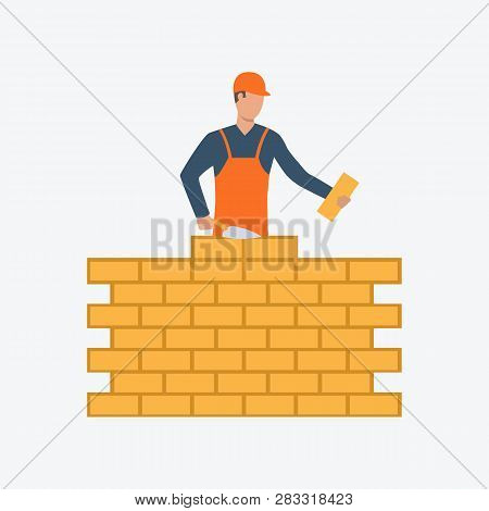 Bricklayer Flat Icon. Builder, Worker Professional. Labor Concept. Can Be Used For Topics Like Const