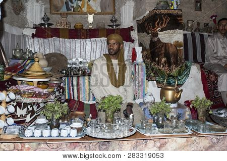 Ghadames, Libya - 11/03/2006: A Quaint Tee Shop In The Ancient White City Of Ghadames