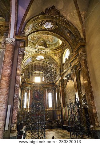 Asti, Italy - January 1, 2019. Lateral Apse Of The Saint Secondo Catholic Church, Collegiate  Di San