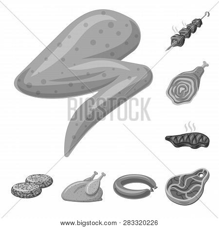 Vector Design Of Meat And Ham Logo. Set Of Meat And Cooking Vector Icon For Stock.