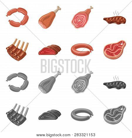 Vector Design Of Meat And Ham Symbol. Set Of Meat And Cooking Stock Vector Illustration.