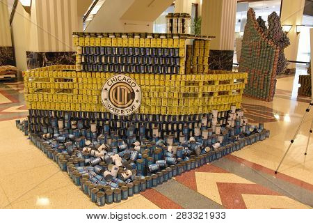 Chicago Water Taxi, Canstruction Public Art Exhibit At Merchandise Mart, Chicago, Il September 10, 2