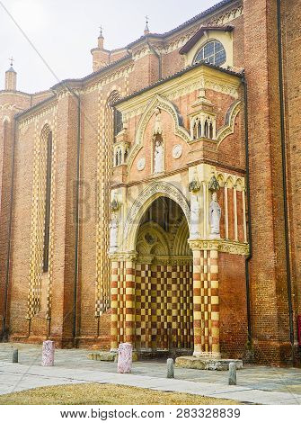 Entry At The Lateral Facade Of The Cattedrale Di Santa Maria Assunta E San Gottardo, Asti Cathedral.