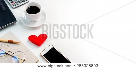 Fresh Start Of The Day. Coffee With Heart For Business On Valentines Day.