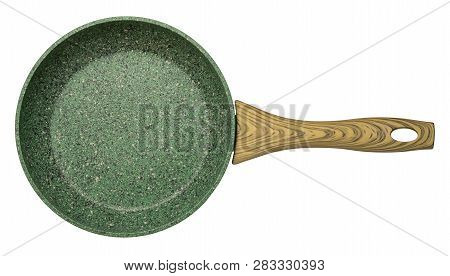 Green Empty Nonstick Stone Crumb Surface Frying Pan, Skillet, Clipping Path, Isolated On White Backg