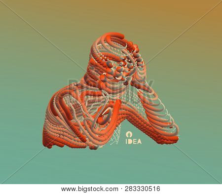 Man In A Thinker Pose. Miserable Depressed Men Sitting And Thinking. 3d Model Of Man. Psychology Or 