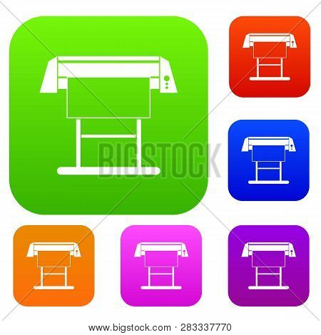 Large Format Inkjet Printer Set Icon In Different Colors Isolated Illustration. Premium Collection