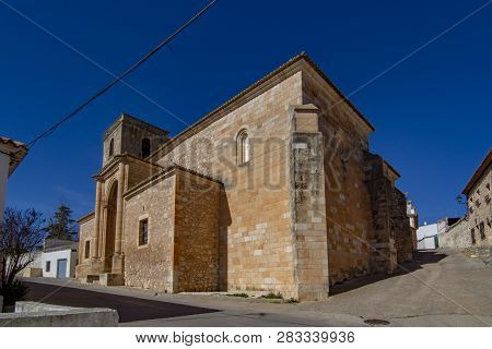 Alarcon, Cuenca, Spain, February 2017: Church Of The Most Holy Trinity In The Village Of Alarcon