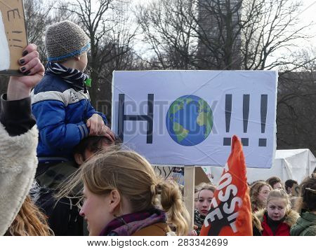 Malieveld, The Hague, The Netherlands - February 7 2019: School Children, Families And Youth At Clim