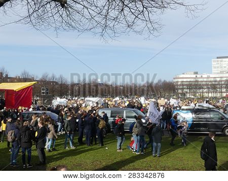 Malieveld, The Hague, The Netherlands - February 7 2019: School Children And Youth At Climate Change