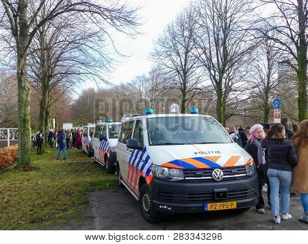 Malieveld, The Hague, The Netherlands - February 7 2019: Students At Anti Climate Change Protest In 