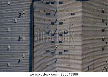 Disribution Warehouse Roof From Above. Photo Captured With Drone.