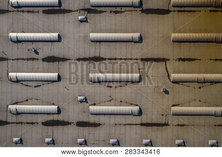 Disribution Warehouse Roof From Above. Photo Captured With Drone.