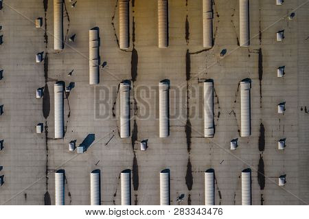 Disribution Warehouse Roof From Above. Photo Captured With Drone.