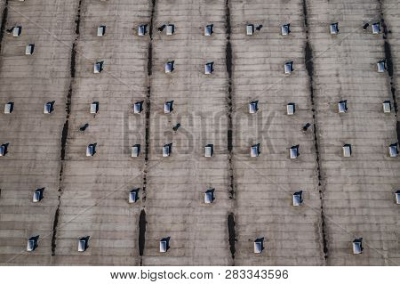 Disribution Warehouse Roof From Above. Photo Captured With Drone.