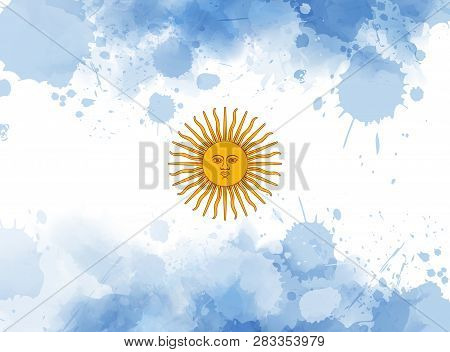 Argentine Republic Abstract Grunge Watercolor Flag. Brushed Flag Of Argentina For Your Designs.