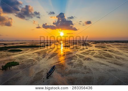 Sunset At The Long Bridge Across Wetland The Talay Noi Wetlands Preserve In Phatthalung At 450 Squar