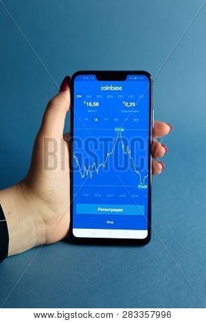 Tula, Russia - January 29, 2019: Coinbase - Buy Bitcoin And More, Secure Wallet Mobile App On The Di