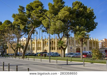 Albacete, Spain, February 2017: View Of The Bullring In The Center Of City Albacete, In Castile La M