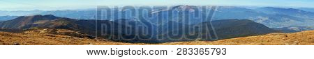 Panoramic View Of  Ukraine Carpathian Mountains And Jasinja Village