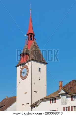Buildings Of The Historic Part Of The Town Of Bremgarten. Bremgarten Is A Municipality In The Swiss 