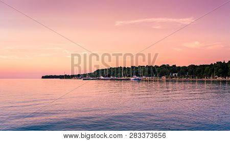 Beautiful Peninsula Seascape Sunset On Eagle Harbor Near Ephraim In Door County, Wisconsin