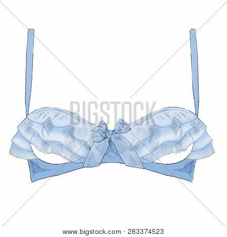 Blue Satin Frilly Ouvert Bra Illustration Lingerie