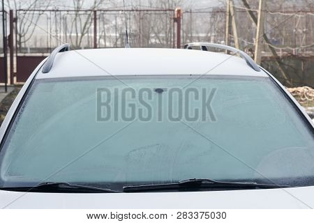 A Frozen Windscreen Of A Car One Morning