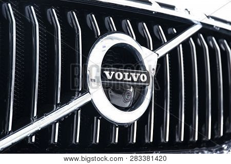 Sankt-petersburg, Russia - February 02, 2019 Volvo V90cc, Front-side View. Macro View Of Volvo Cars 