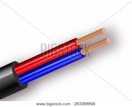 Flexible Two-wire Electrical Copper Cable Isolated On White Background. Copper Multicore Cable With 