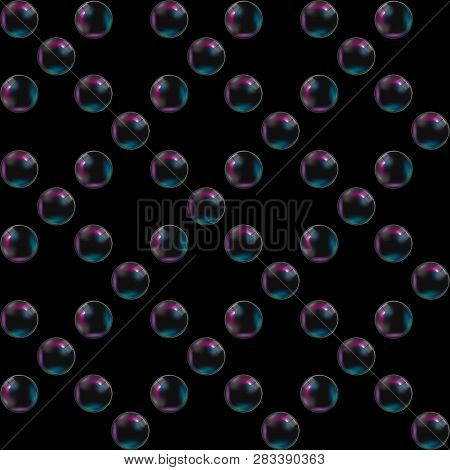 Cea Bubbles On Black Background. Seamless Pattern. Vector Illustration