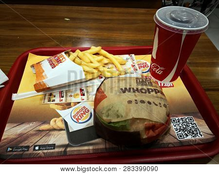 Herzliya, Israel - January 20, 2019 : Whopper Menu With French Fries And Coca Cola For Drink At Burg