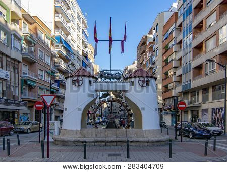 Albacete, Spain, February 2017: View Of The Mill Of The Fair In The Center Of City Albacete, In Cast