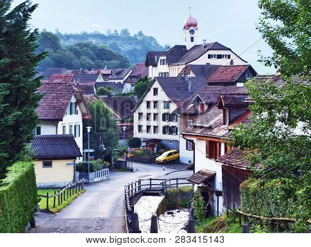 Oberschan Settlement In The River Rhine Valley (rheintal) - Canton Of St. Gallen, Switzerland