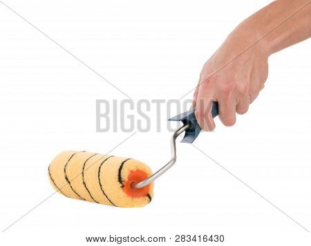 Paint Roller Isolated Over White. New Paint Roller Brush On White Background