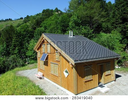 Alpine Livestock Farms And Stables On The Slopes Of Alvier Mountain In The Appenzell Alps Mountain R
