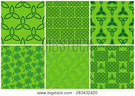 Green Celtic Style Seamless Patterns Set