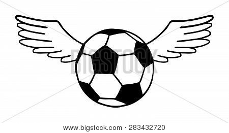 Flying Soccer, Football Ball With Wings Vector Illustration Isolated Over White. Sport Game Equipmen