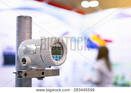 High Accuracy And Modern Flow Transmitter Set Up On Stand For Measuring Pressure Viscosity Density C