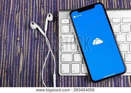 Sankt-petersburg, Russia, February 10, 2019: Microsoft Onedrive Application Icon On Apple Iphone X S