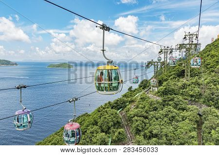 Hong Kong, China - July 24, 2017 : Cablecar In Ocean Park, Hongkong. Cable Car Carries Tourists Up T