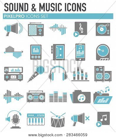 Music And Sound Icons Set On White Background For Graphic And Web Design, Modern Simple Vector Sign.