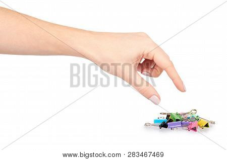 Hand With Color Paper Cilp, Office Accessory, Fastener For Notes