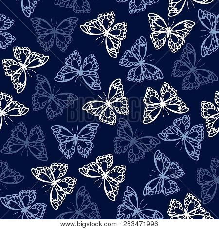 Seamless Pattern With Colored Butterflies. Vector Illustration