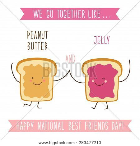 Cute Unusual National Best Friends Day Card As Funny Hand Drawn Cartoon Characters And Hand Written 